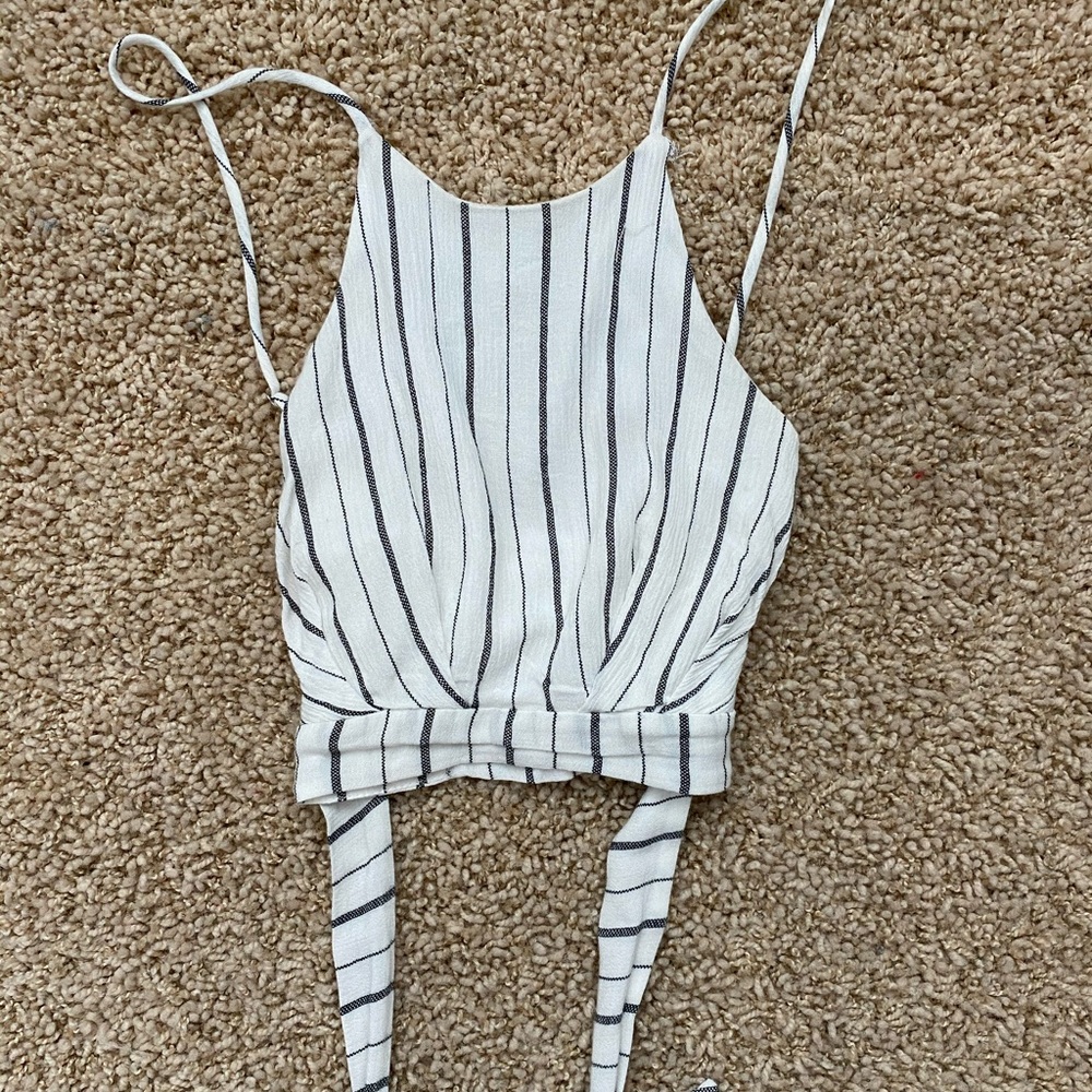 Stripe Open.m Back Tie Crop Top